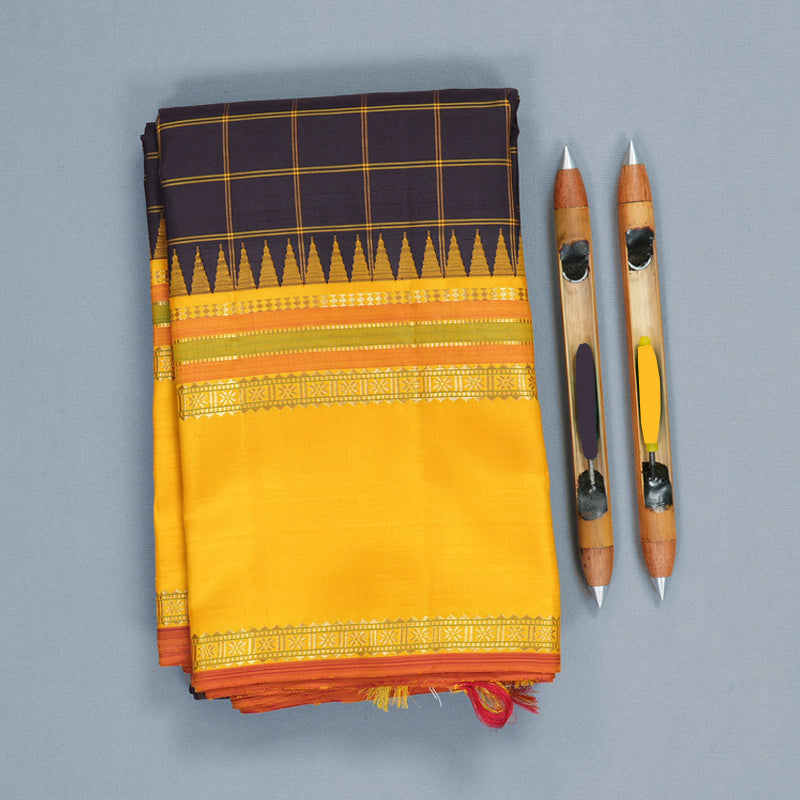 Hayagrivas Handloom Deep Nagapazham Kanjivaram Silk Saree with Mustard Yellow Border KBF989I11-1