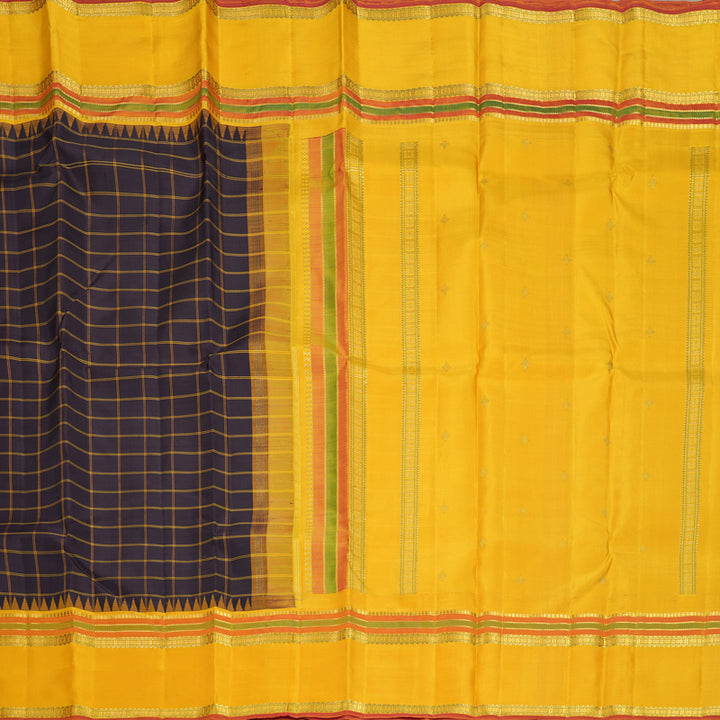 Hayagrivas Handloom Deep Nagapazham Kanjivaram Silk Saree with Mustard Yellow Border KBF989I11-1