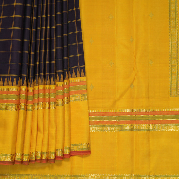 Hayagrivas Handloom Deep Nagapazham Kanjivaram Silk Saree with Mustard Yellow Border KBF989I11-1