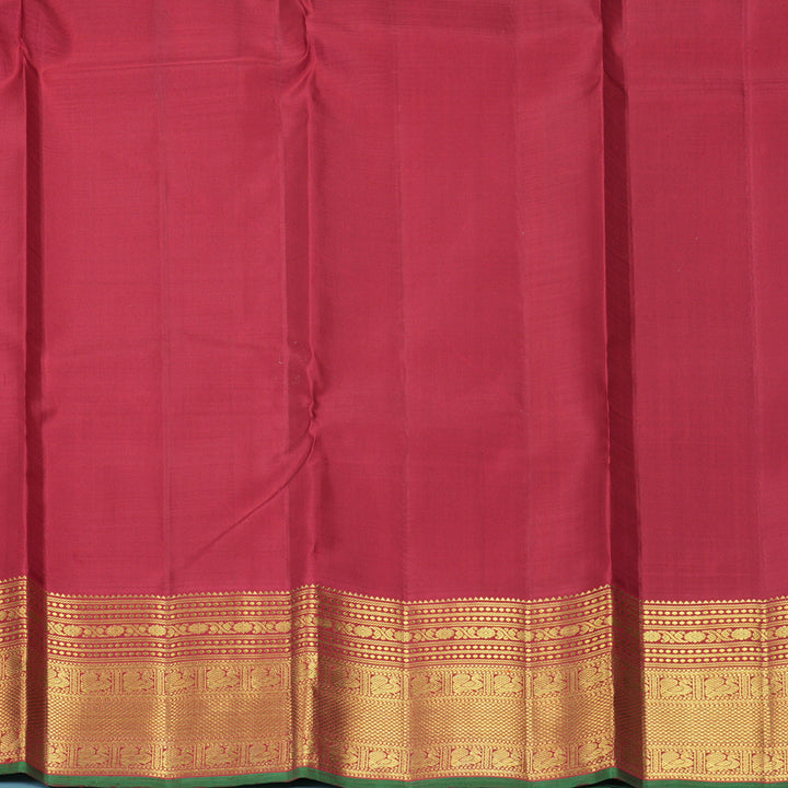 Hayagrivas Handloom Mustard &amp; Maroon Checks Kanjivaram Silk Saree with Maroon Border KBF989I14-1