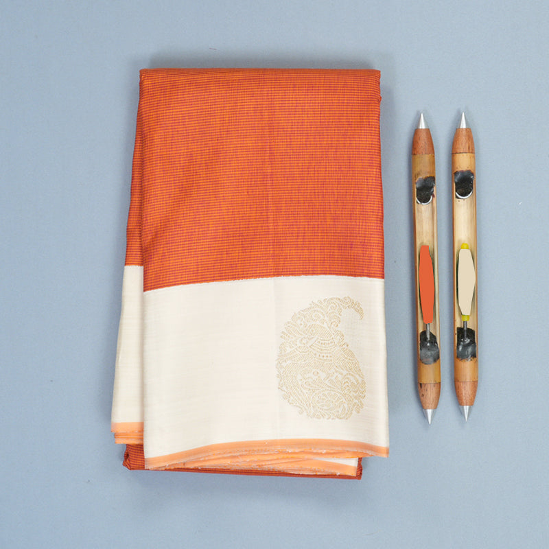 Hayagrivas Handloom Orange &amp; Pink Stripes Kanjivaram Silk Saree with Half-White Border KBF989I5-1