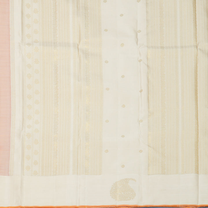 Hayagrivas Handloom Orange &amp; Pink Stripes Kanjivaram Silk Saree with Half-White Border KBF989I5-1
