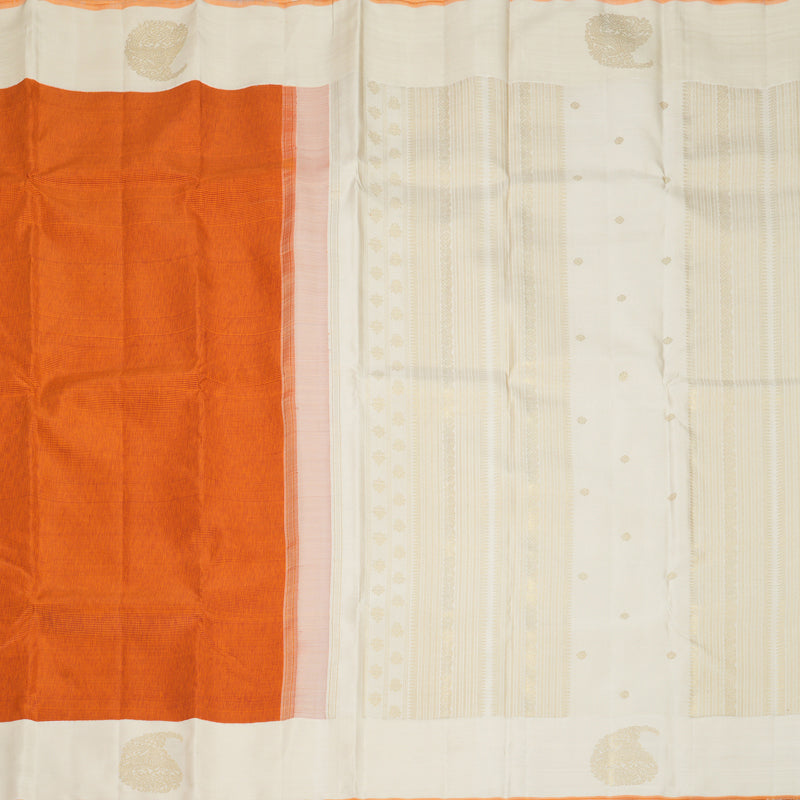 Hayagrivas Handloom Orange &amp; Pink Stripes Kanjivaram Silk Saree with Half-White Border KBF989I5-1