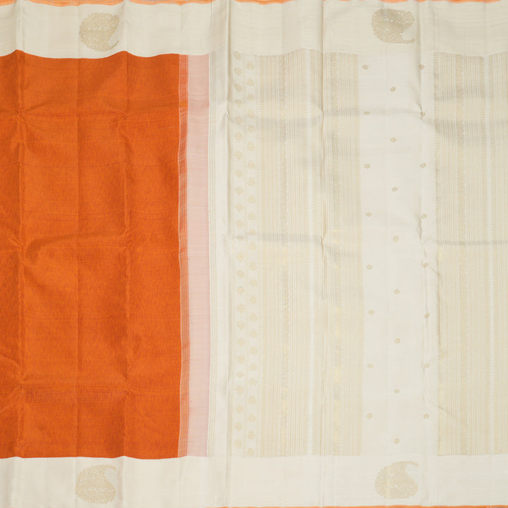 Hayagrivas Handloom Orange &amp; Pink Stripes Kanjivaram Silk Saree with Half-White Border KBF989I5-1