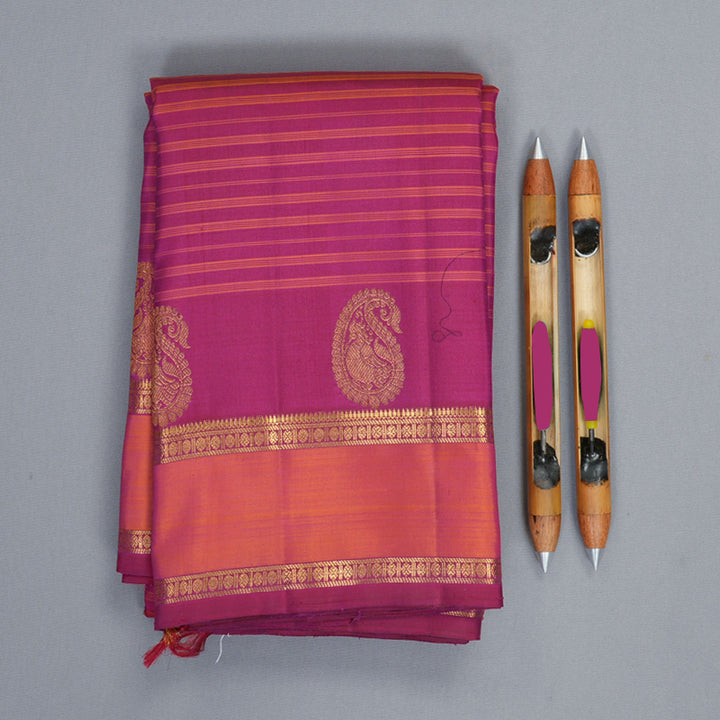 Hayagrivas Handloom Pink Kanjivaram Silk Saree with Orangish-Pink Border KBF989I6-1
