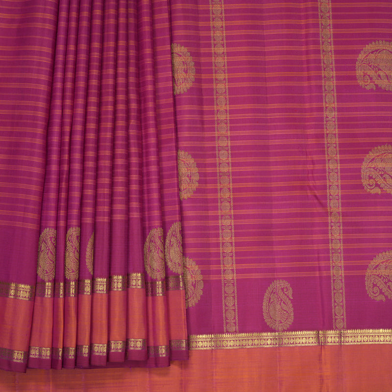 Hayagrivas Handloom Pink Kanjivaram Silk Saree with Orangish-Pink Border KBF989I6-1