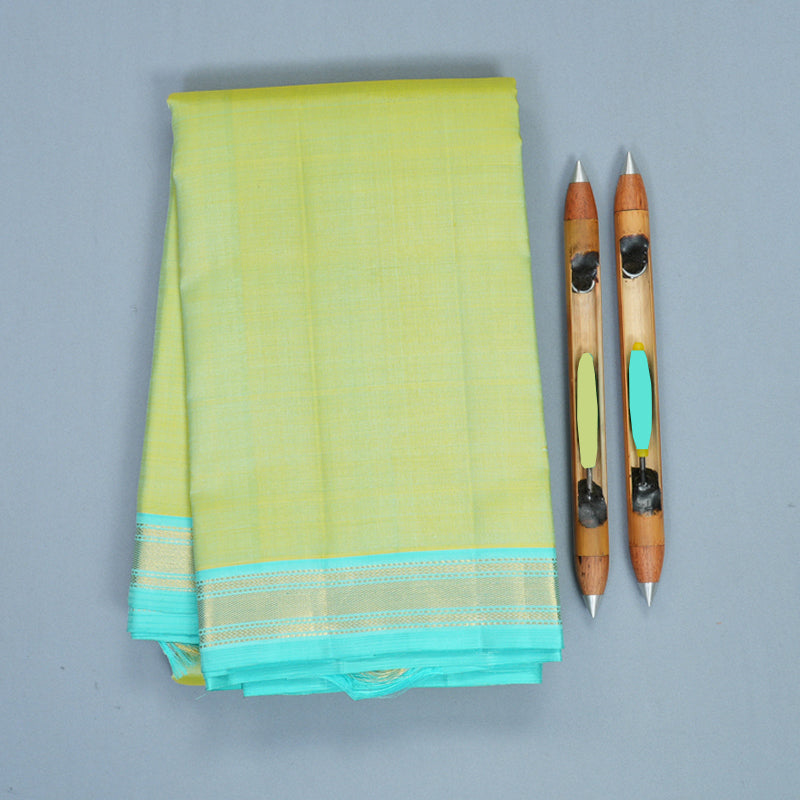Hayagrivas Handloom Pista Green Kanjivaram Silk Saree with Sky Blue Border KBF991I1-1