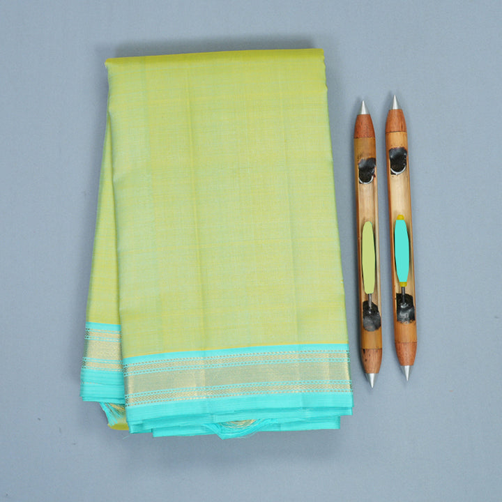 Hayagrivas Handloom Pista Green Kanjivaram Silk Saree with Sky Blue Border KBF991I1-1