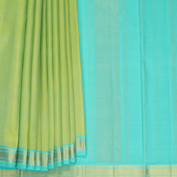 Hayagrivas Handloom Pista Green Kanjivaram Silk Saree with Sky Blue Border KBF991I1-1