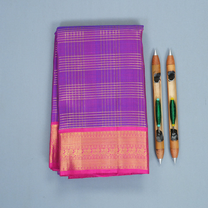 Hayagrivas Handloom Purple Kanjivaram Silk Saree with Pink Border KBF991I12-1