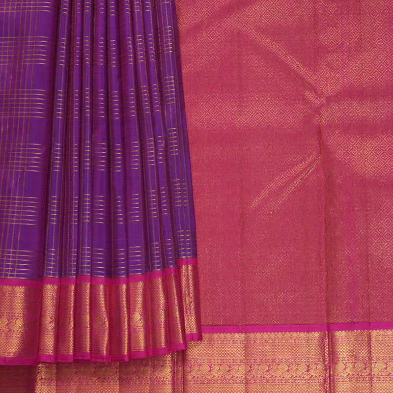 Hayagrivas Handloom Purple Kanjivaram Silk Saree with Pink Border KBF991I12-1