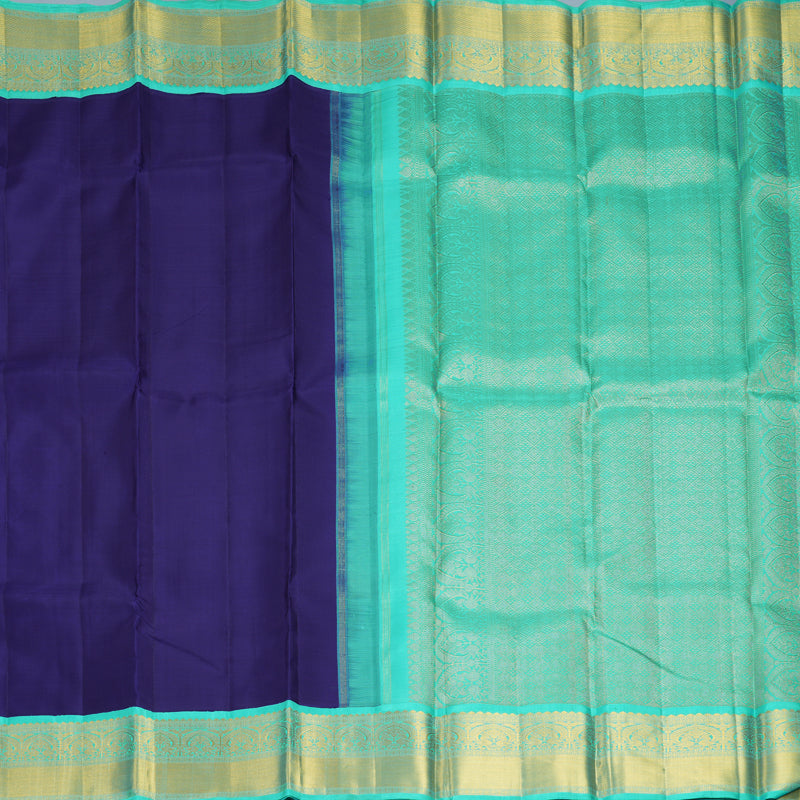 Hayagrivas Handloom Dark Blue Kanjivaram Silk Saree with Sea Blue Border KBF991I13-1