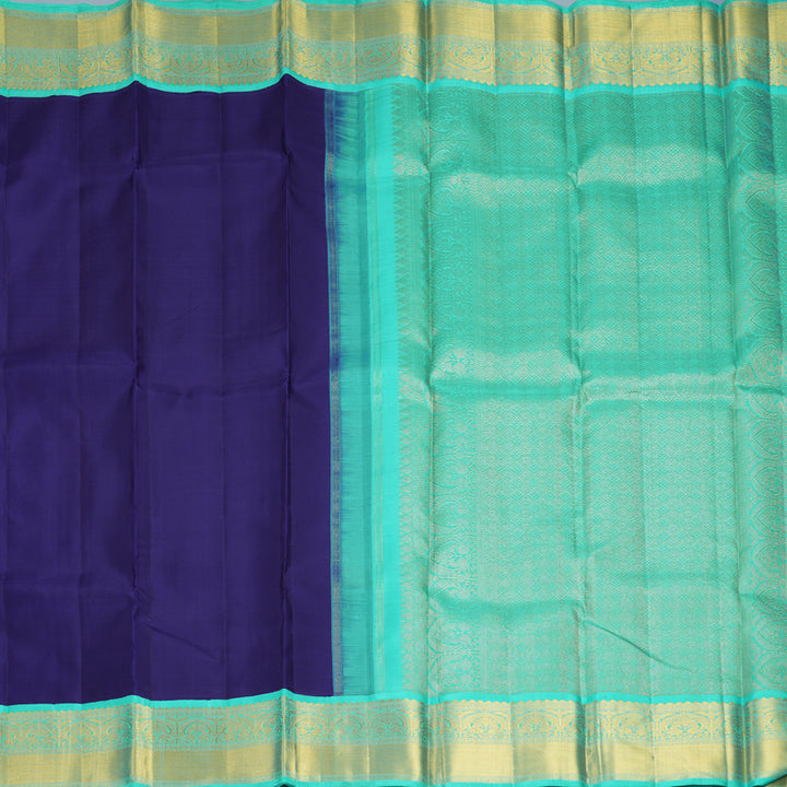 Hayagrivas Handloom Dark Blue Kanjivaram Silk Saree with Sea Blue Border KBF991I13-1