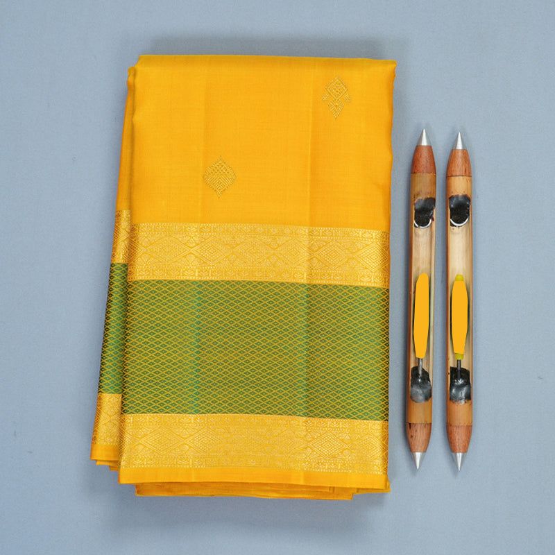 Hayagrivas Handloom Yellow Kanjivaram Silk Saree with Green Border KBF991I3-1
