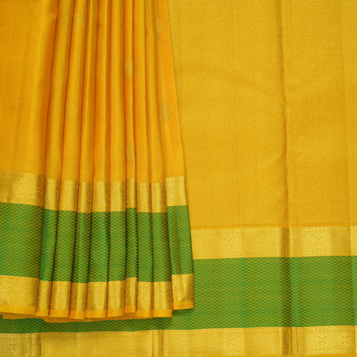 Hayagrivas Handloom Yellow Kanjivaram Silk Saree with Green Border KBF991I3-1