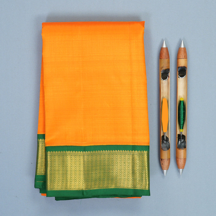 Hayagrivas Handloom Mambazham Orange Kanjivaram Silk Saree with Dark Green Border KBF991I4-1