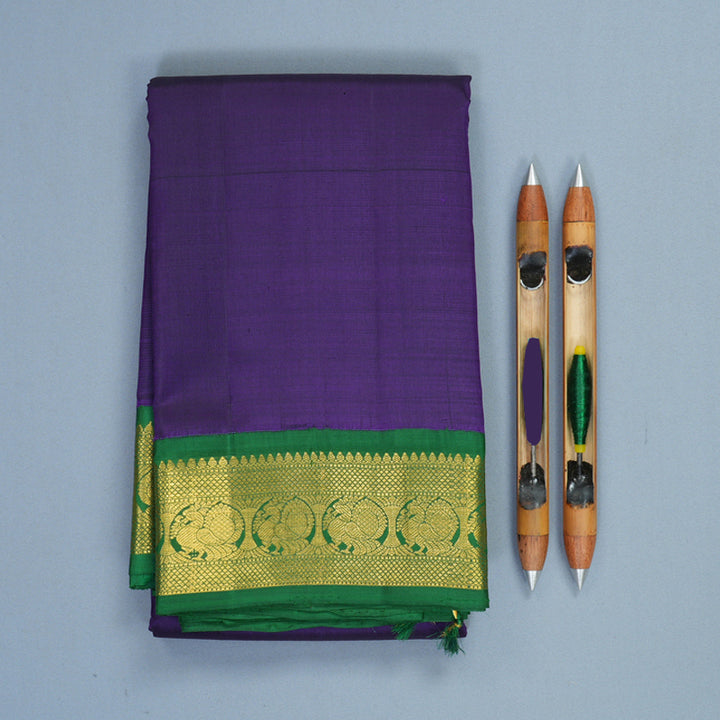 Hayagrivas Handloom Purple Kanjivaram Silk Saree with Dark Green Border KBF991I5-1