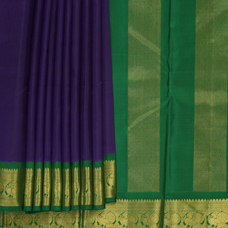 Hayagrivas Handloom Purple Kanjivaram Silk Saree with Dark Green Border KBF991I5-1