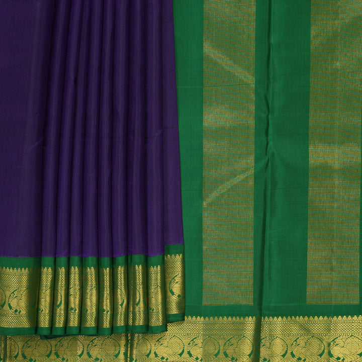 Hayagrivas Handloom Purple Kanjivaram Silk Saree with Dark Green Border KBF991I5-1