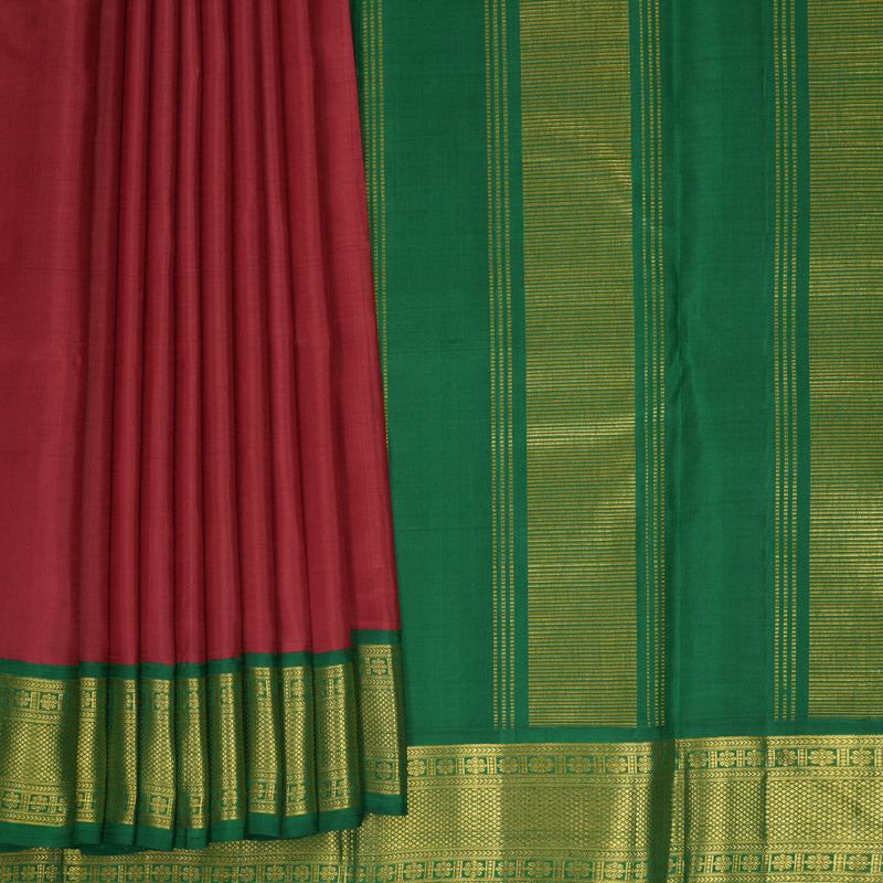Hayagrivas Handloom Maroon Kanjivaram Silk Saree with Dark Green Border KBF991I6-1