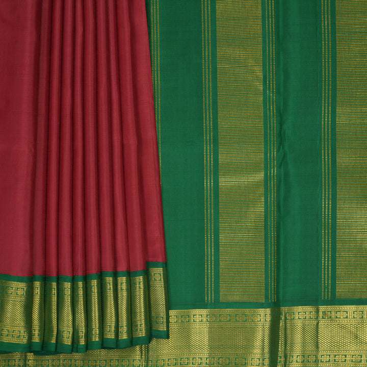 Hayagrivas Handloom Maroon Kanjivaram Silk Saree with Dark Green Border KBF991I6-1