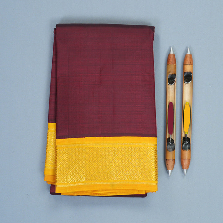 Hayagrivas Handloom Wine Maroon Kanjivaram Silk Saree with Yellow Border KBF991I7-1