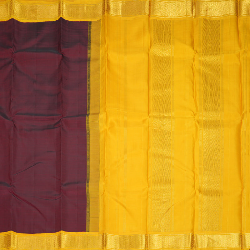 Hayagrivas Handloom Wine Maroon Kanjivaram Silk Saree with Yellow Border KBF991I7-1