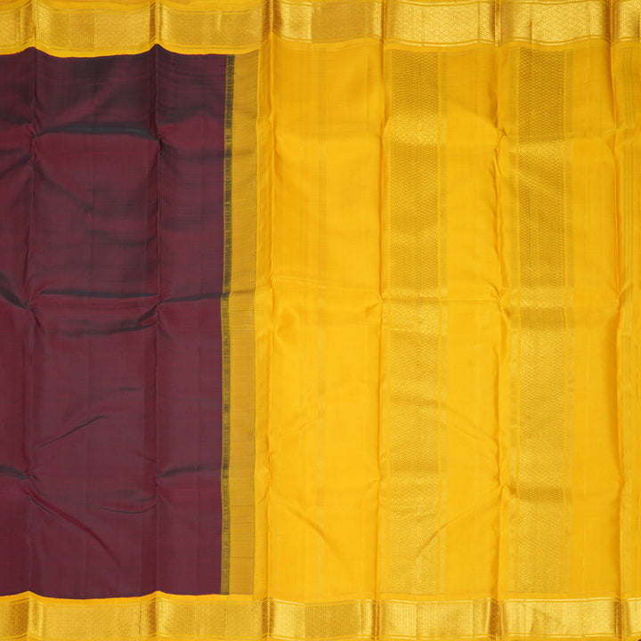 Hayagrivas Handloom Wine Maroon Kanjivaram Silk Saree with Yellow Border KBF991I7-1