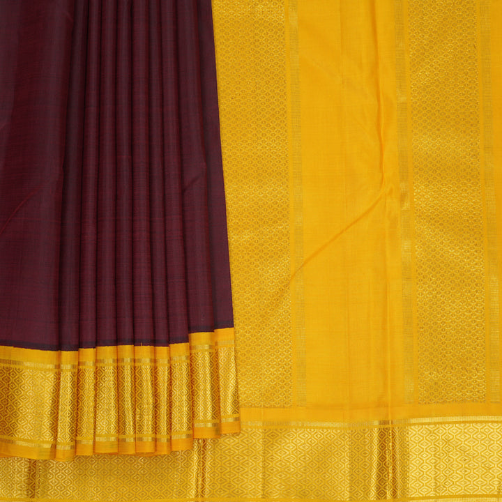 Hayagrivas Handloom Wine Maroon Kanjivaram Silk Saree with Yellow Border KBF991I7-1