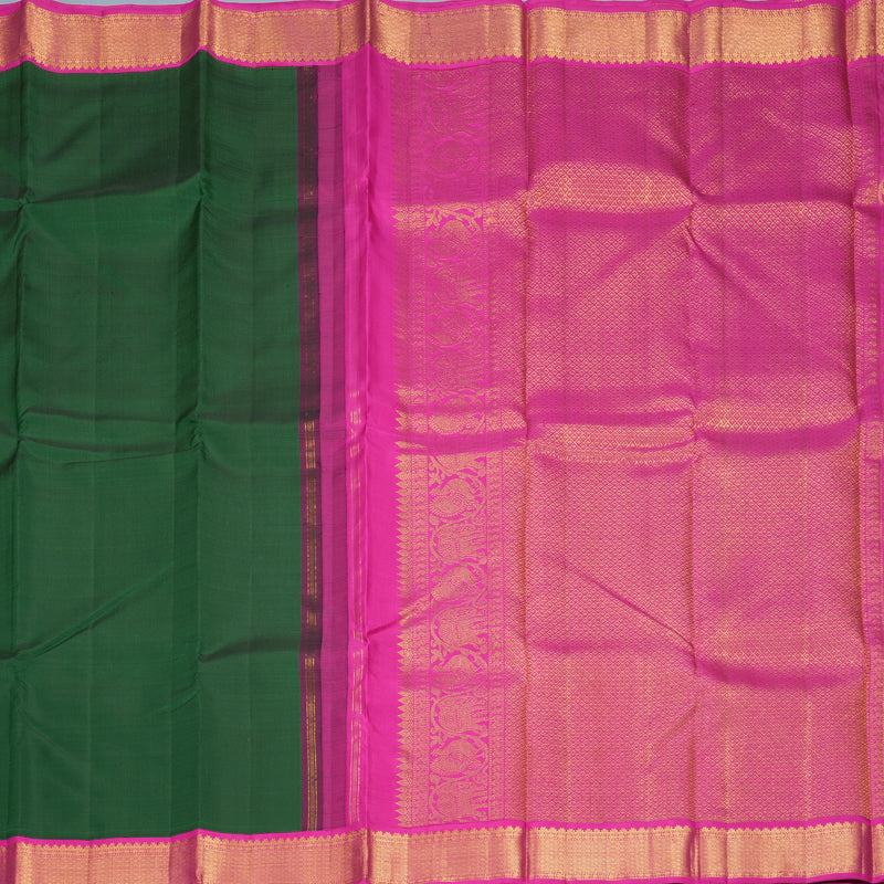 Hayagrivas Handloom Bottle Green Kanjivaram Silk Saree with Rani Pink Border KBF991I8-1