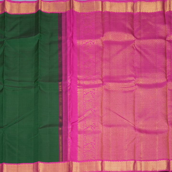 Hayagrivas Handloom Bottle Green Kanjivaram Silk Saree with Rani Pink Border KBF991I8-1