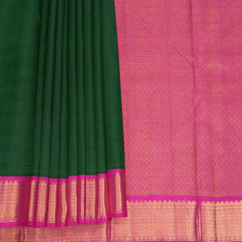 Hayagrivas Handloom Bottle Green Kanjivaram Silk Saree with Rani Pink Border KBF991I8-1