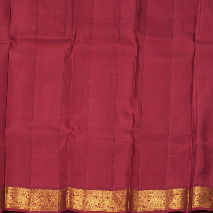 Hayagrivas Handloom Peacock Green Kanjivaram Silk Saree with Maroon Border KBF991I9-1
