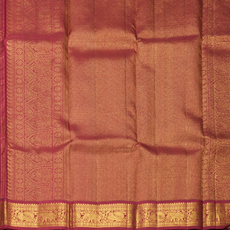 Hayagrivas Handloom Peacock Green Kanjivaram Silk Saree with Maroon Border KBF991I9-1