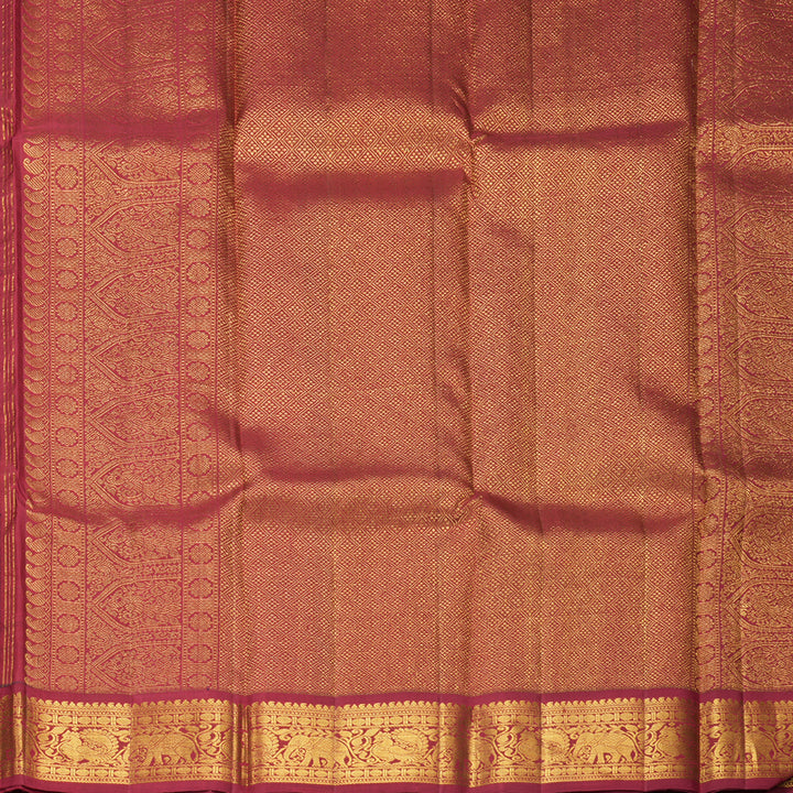 Hayagrivas Handloom Peacock Green Kanjivaram Silk Saree with Maroon Border KBF991I9-1