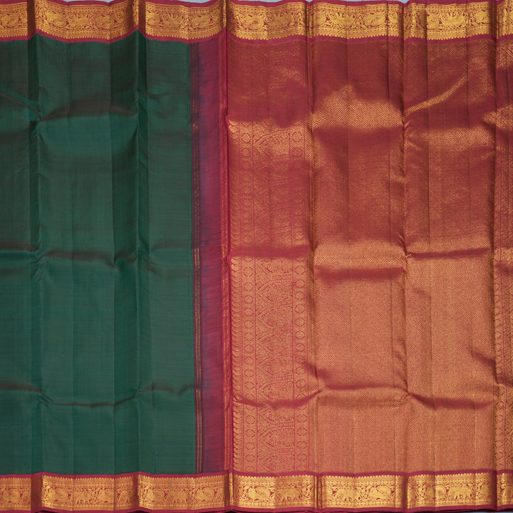 Hayagrivas Handloom Peacock Green Kanjivaram Silk Saree with Maroon Border KBF991I9-1