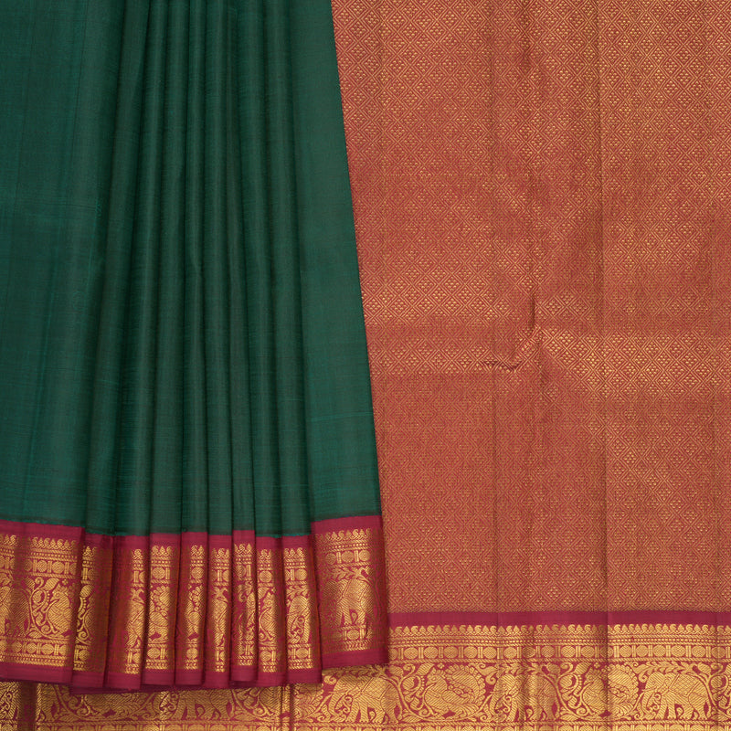 Hayagrivas Handloom Peacock Green Kanjivaram Silk Saree with Maroon Border KBF991I9-1