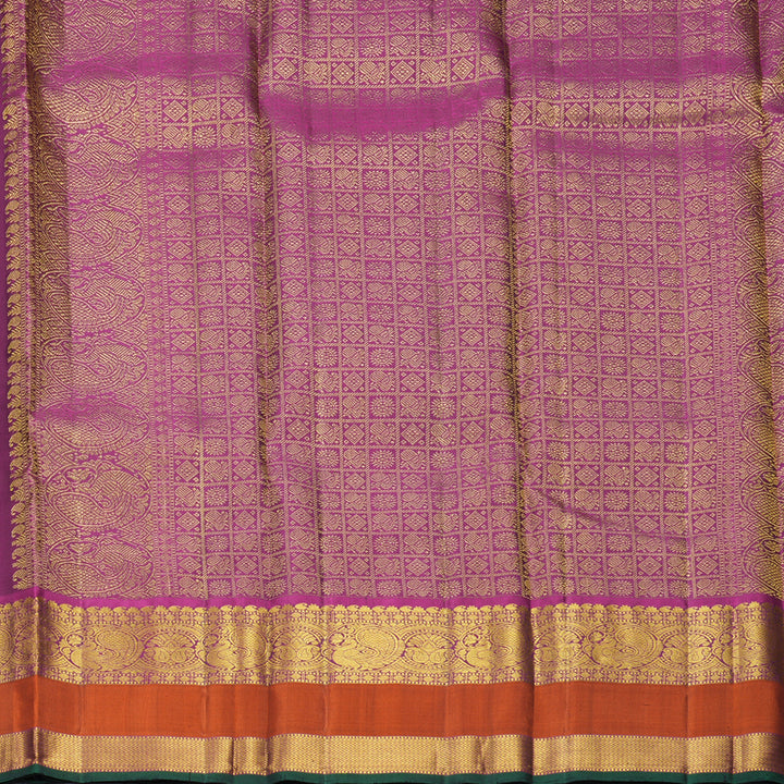 Hayagrivas Handloom Bottle Green Kanjivaram Silk Saree with Rust Orange Border KBF992I1-1