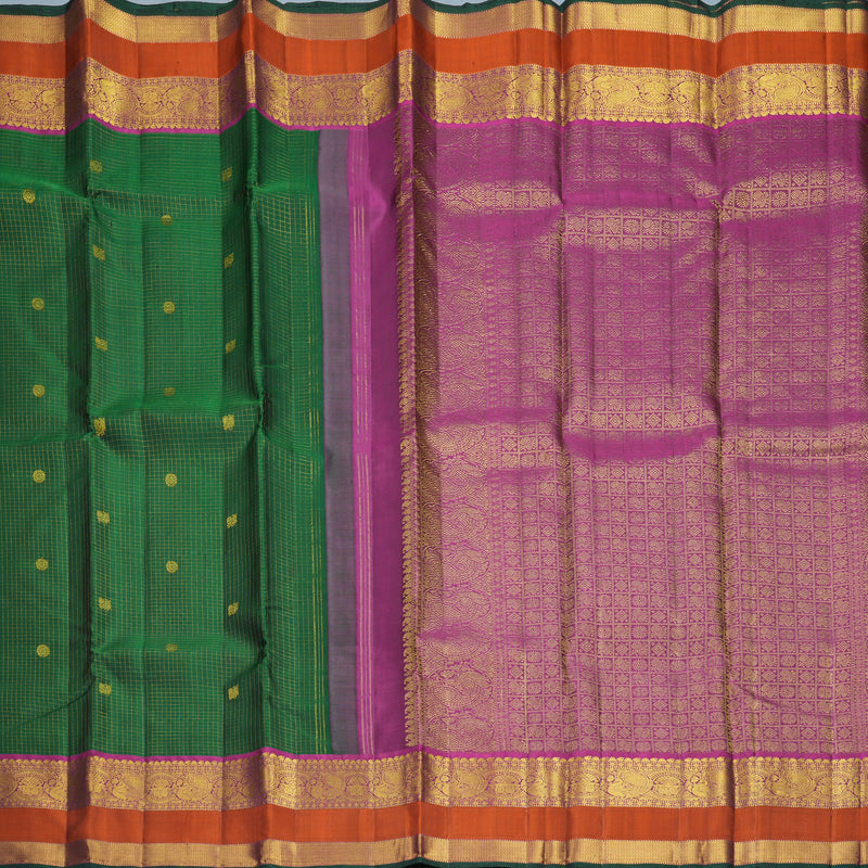 Hayagrivas Handloom Bottle Green Kanjivaram Silk Saree with Rust Orange Border KBF992I1-1
