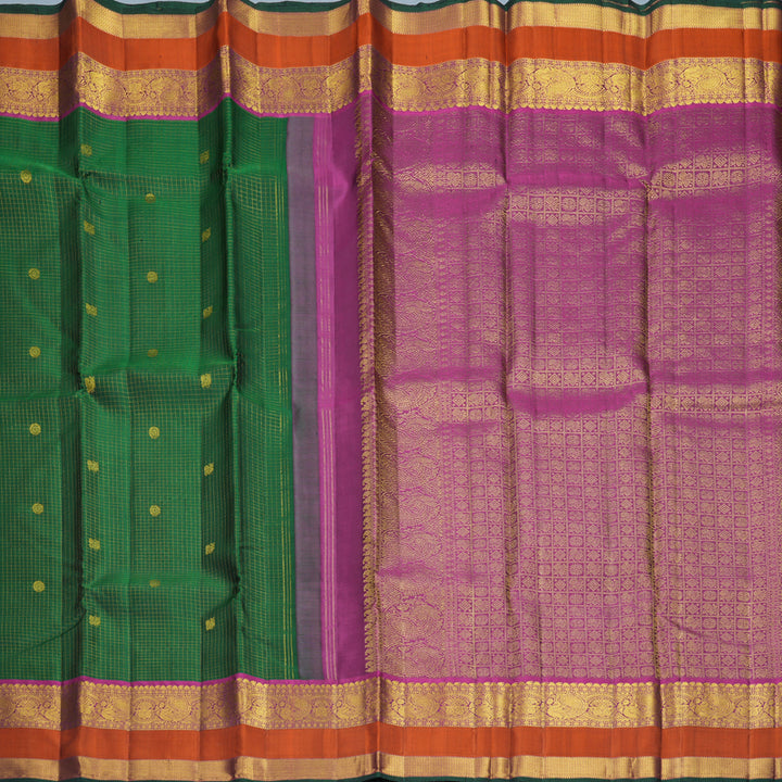 Hayagrivas Handloom Bottle Green Kanjivaram Silk Saree with Rust Orange Border KBF992I1-1