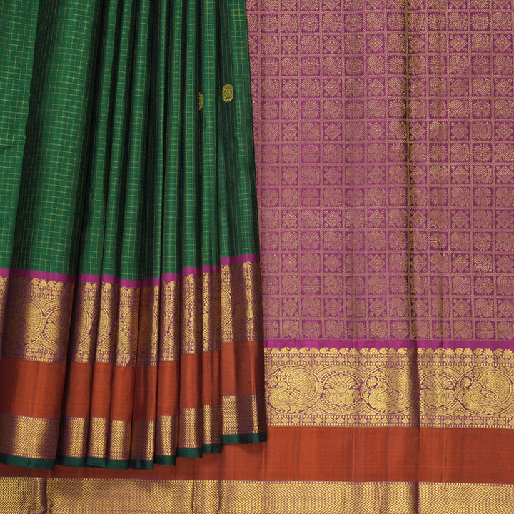 Hayagrivas Handloom Bottle Green Kanjivaram Silk Saree with Rust Orange Border KBF992I1-1