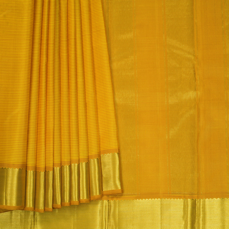 Hayagrivas Handloom Yellow Stripes Kanjivaram Silk Saree with Mustard Yellow Border KBF992I2-1
