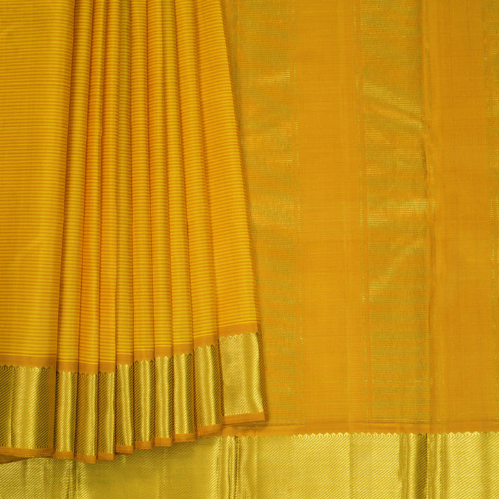 Hayagrivas Handloom Yellow Stripes Kanjivaram Silk Saree with Mustard Yellow Border KBF992I2-1