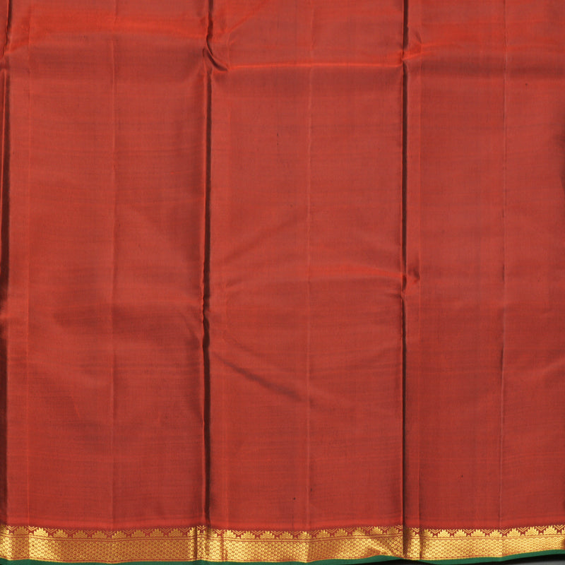 Hayagrivas Handloom Leaf Green Kanjivaram Silk Saree with Rust Orange Border KBF992I3-1