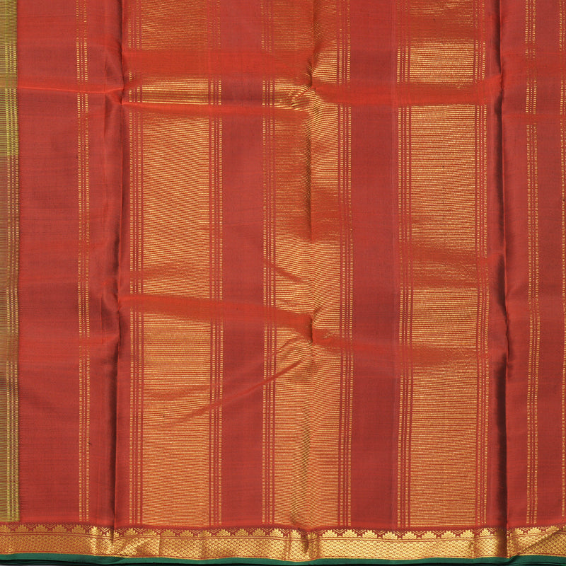 Hayagrivas Handloom Leaf Green Kanjivaram Silk Saree with Rust Orange Border KBF992I3-1