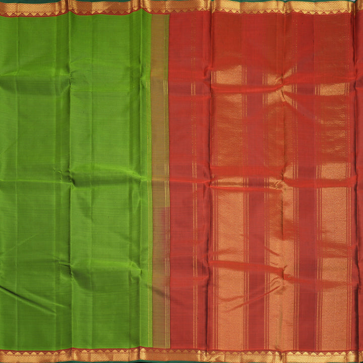 Hayagrivas Handloom Leaf Green Kanjivaram Silk Saree with Rust Orange Border KBF992I3-1