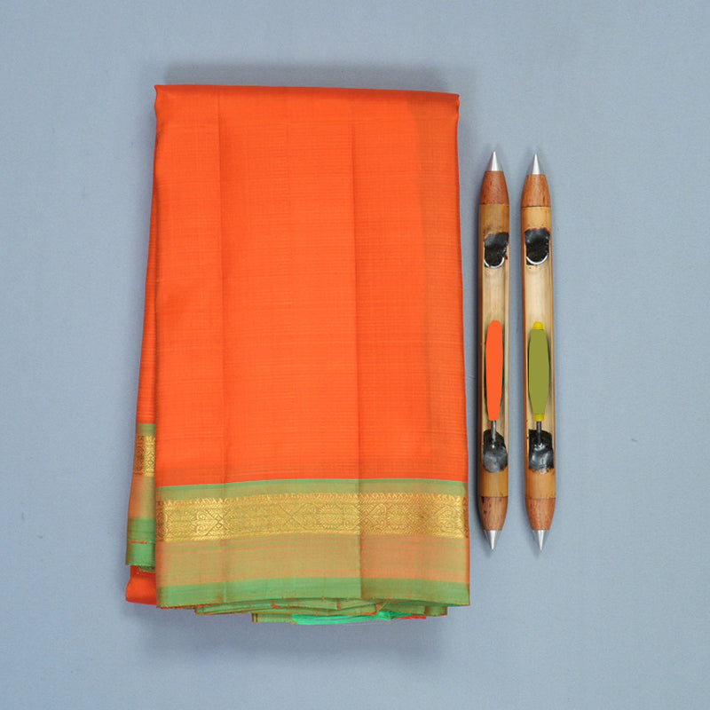 Hayagrivas Handloom Orange Kanjivaram Silk Saree with Light Green Border KBF992I3-3