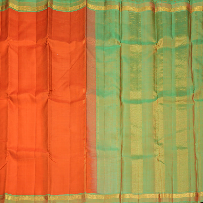 Hayagrivas Handloom Orange Kanjivaram Silk Saree with Light Green Border KBF992I3-3