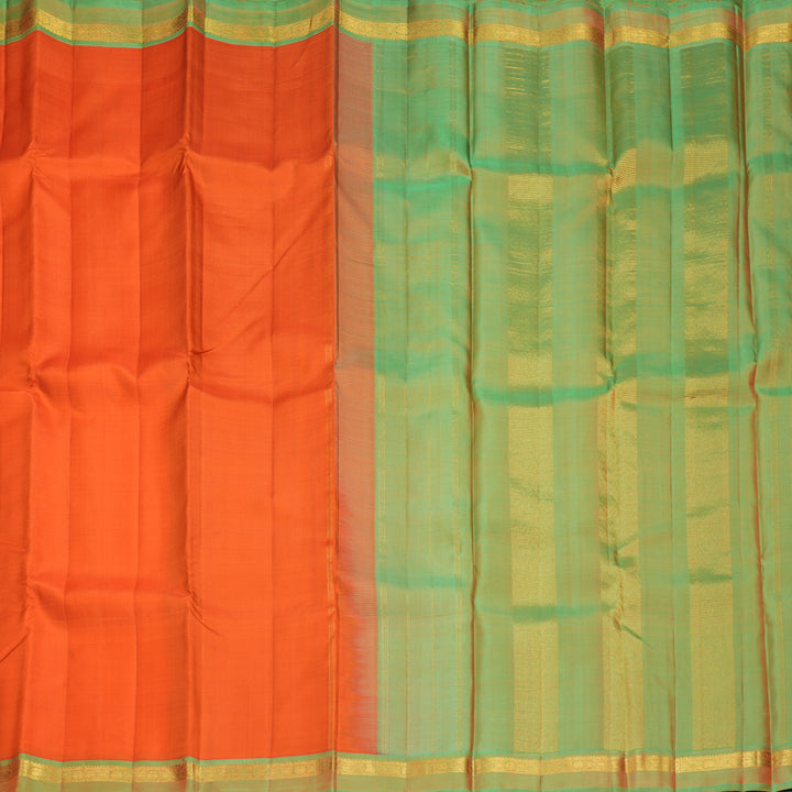 Hayagrivas Handloom Orange Kanjivaram Silk Saree with Light Green Border KBF992I3-3