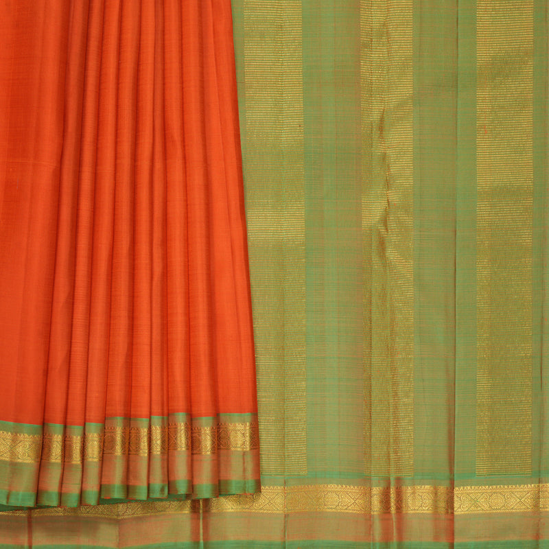 Hayagrivas Handloom Orange Kanjivaram Silk Saree with Light Green Border KBF992I3-3